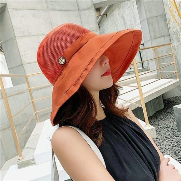 Women Cotton Wide Brim Sun Hats Metal Wired Edge Summer Hat for Beach Chin Strap - Picture 4 of 4